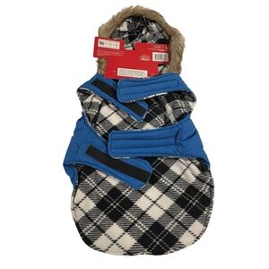 Coleman Dog Jacket Drawcord Hooded Fleece Lined Size L Leash Hole Access Blue